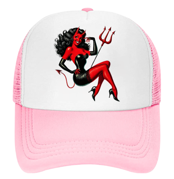 Cute Devil Hat Adjustable Snapback Trucker Hat Beautiful Cute Devil Lady in Red