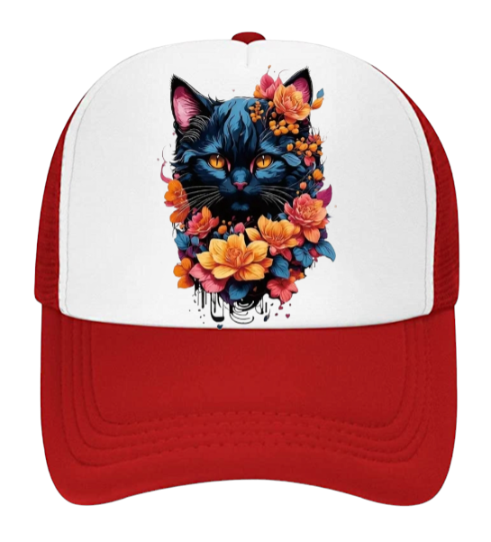 Cat Hat Adjustable Snapback Trucker Hat Floral Black Cat Animal Lovers Gift