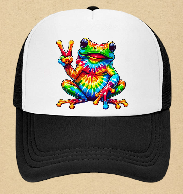 Tie and Dye Hat Adjustable Snapback Trucker Hat Happy Cute Frog Hat Funny Hat