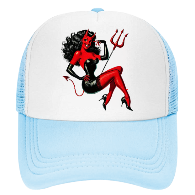 Cute Devil Hat Adjustable Snapback Trucker Hat Beautiful Cute Devil Lady in Red