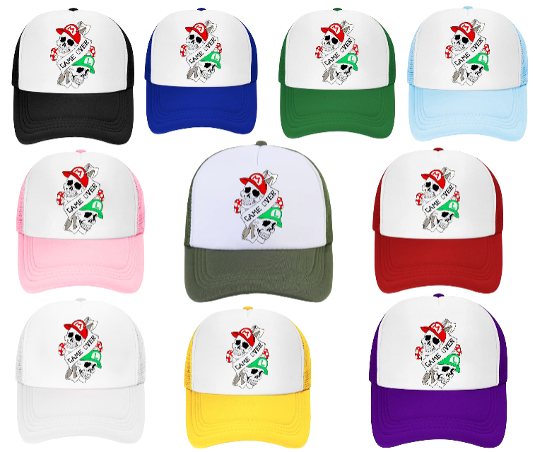 Super Mario Hat Game Over Skull Hat Baseball Hat Trucker Hat Mario Luigi Skull