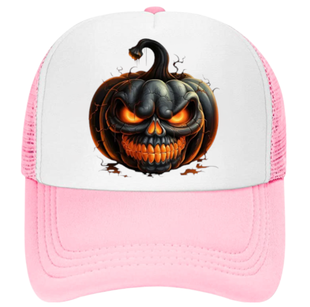 Black Pumpkin Hat Adjustable Snapback Trucker Hat Burning Scary Pumpkin Head