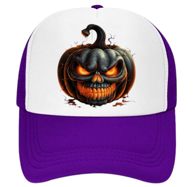 Black Pumpkin Hat Adjustable Snapback Trucker Hat Burning Scary Pumpkin Head
