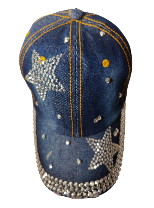 Star Hat Embroidered Adjustable Baseball Hat Crystals Star Denim Jeans Style Hat