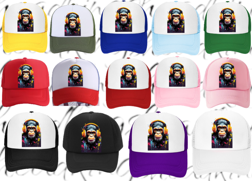 Gorilla Music Hat Adjustable Snapback Trucker Hat Funny Monkey Headphones Hat