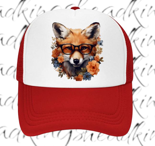 Cute Fox Hat Adjustable Snapback Trucker Hat Anime Fox Wearing Reading Glasses