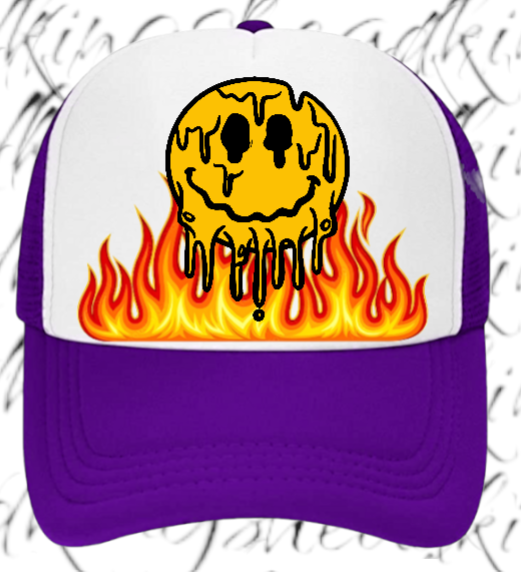 Burning Flame Hat Burning Dripping Face Hat Adjustable Snapback Trucker Hat Fire