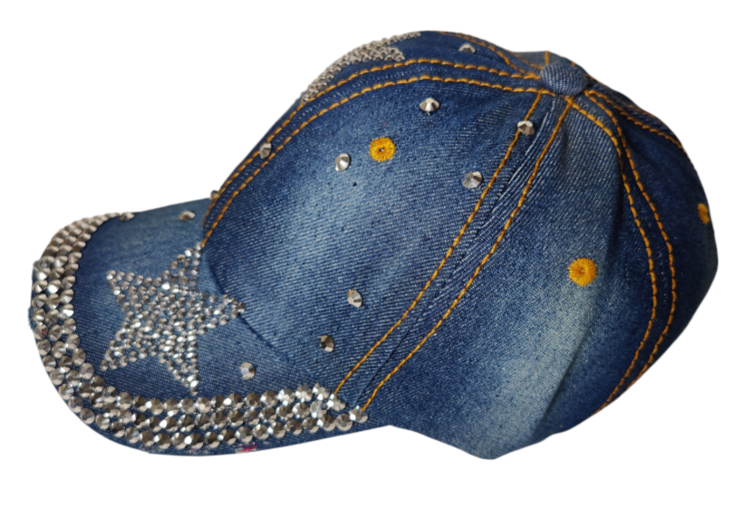 Star Hat Embroidered Adjustable Baseball Hat Crystals Star Denim Jeans Style Hat