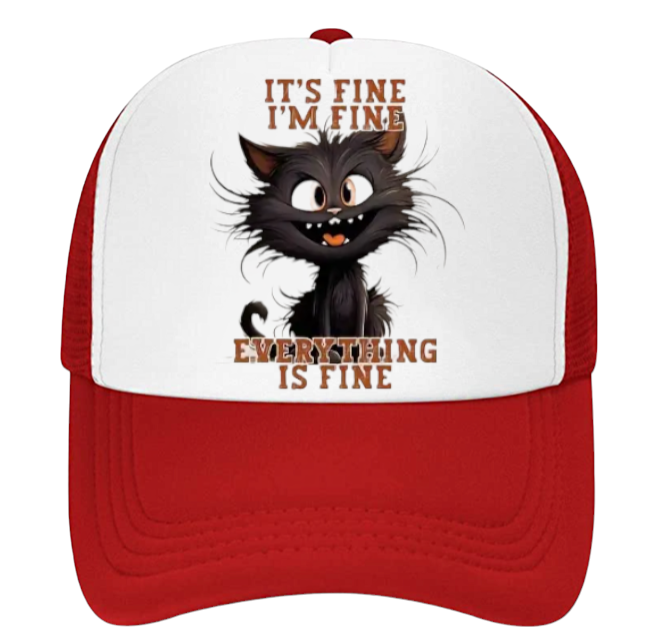 Funny Hat Cat Hat It's Fine I'm Fine Everything Is Fine Surprised Sarcastic Hat