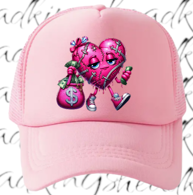 Dollars Hat Adjustable Snapback Trucker Hat Wounded Heart Holding Money Dollars