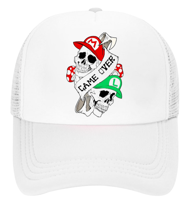 Super Mario Hat Game Over Skull Hat Baseball Hat Trucker Hat Mario Luigi Skull