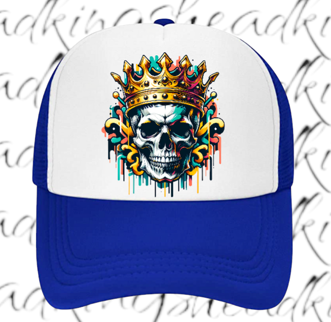 King Hat Adjustable Snapback Trucker Hat Skull Wearing Crown Hat Kingdom Hat