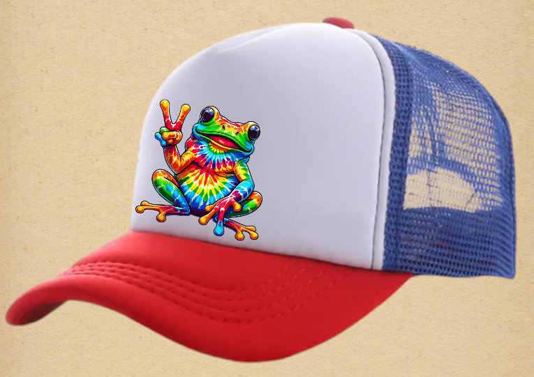 Tie and Dye Hat Adjustable Snapback Trucker Hat Happy Cute Frog Hat Funny Hat