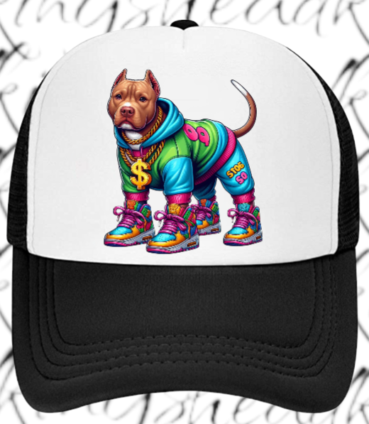 Dog Hat Adjustable Snapback Trucker Hat Gangster Dog Sneakers Dog Bulldog