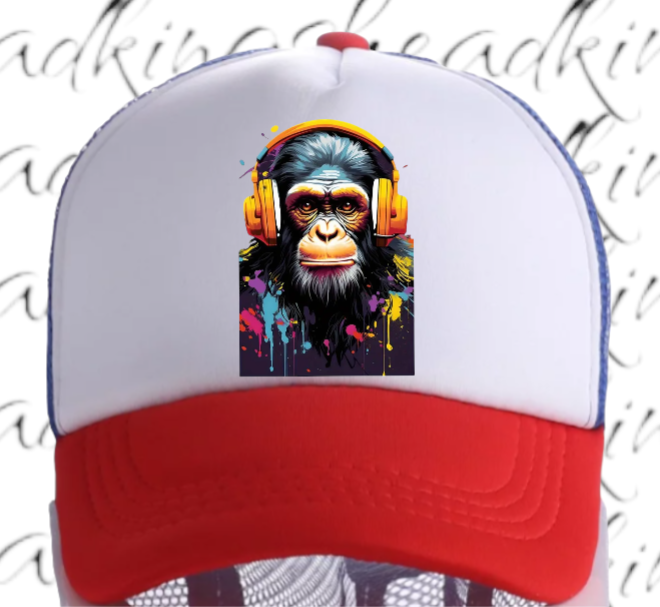 Gorilla Music Hat Adjustable Snapback Trucker Hat Funny Monkey Headphones Hat
