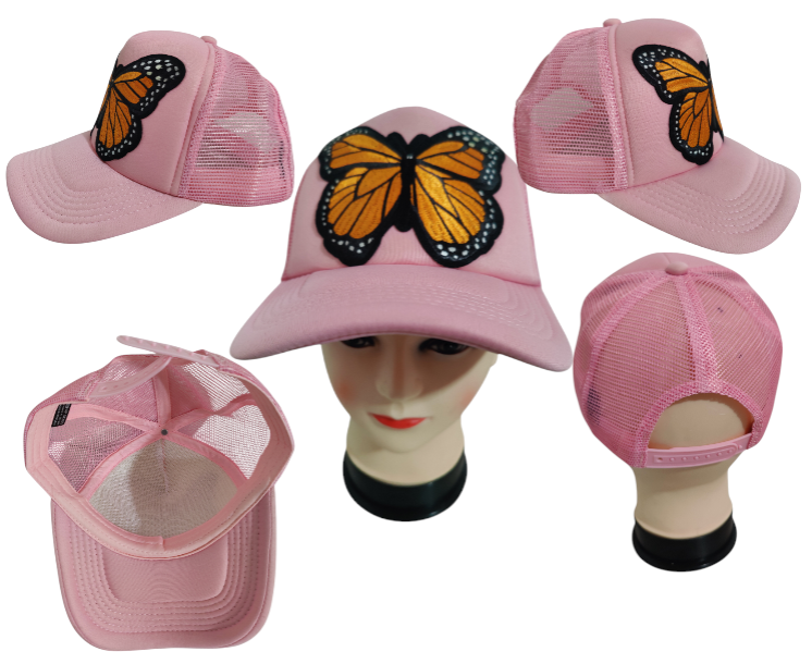 Monarch Butterfly Hat Adjustable Trucker Hat Large Embroider Colorful Butterfly