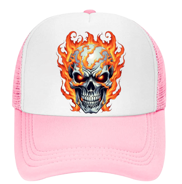 Burning Skull Hat Adjustable Snapback Trucker Hat Burning Skull Fire Skull Hat