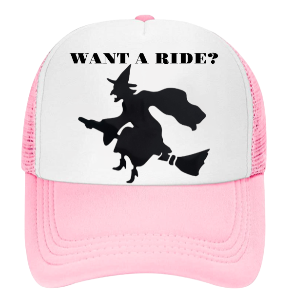 Witch Hat Witch Riding Broom Hat Adjustable Snapback Trucker Hat Halloween Hat