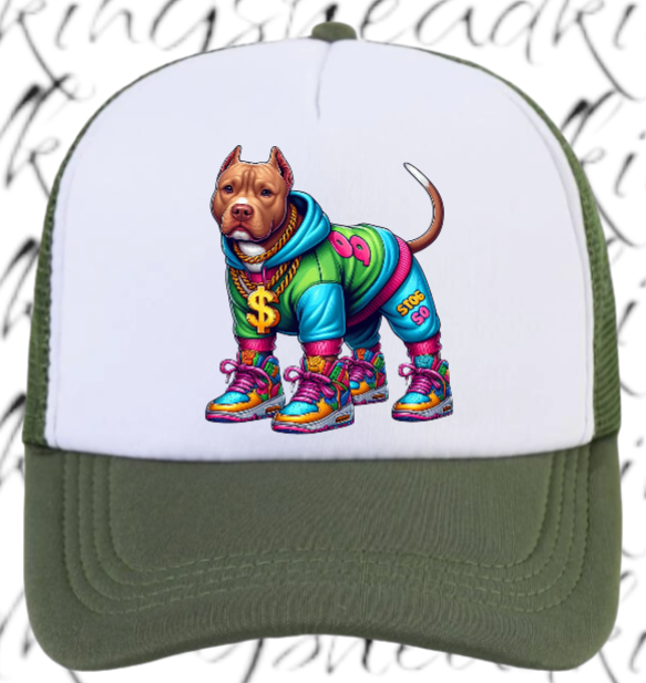 Dog Hat Adjustable Snapback Trucker Hat Gangster Dog Sneakers Dog Bulldog
