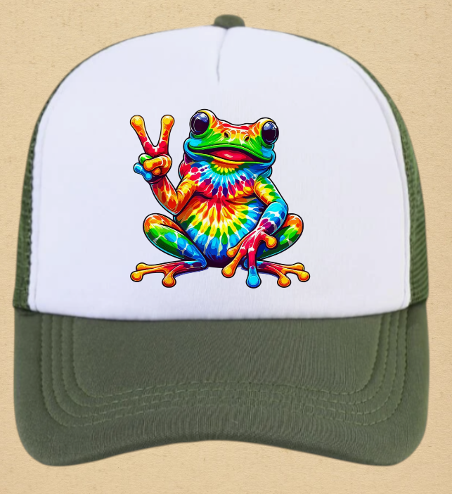 Tie and Dye Hat Adjustable Snapback Trucker Hat Happy Cute Frog Hat Funny Hat