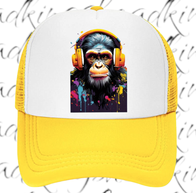 Gorilla Music Hat Adjustable Snapback Trucker Hat Funny Monkey Headphones Hat
