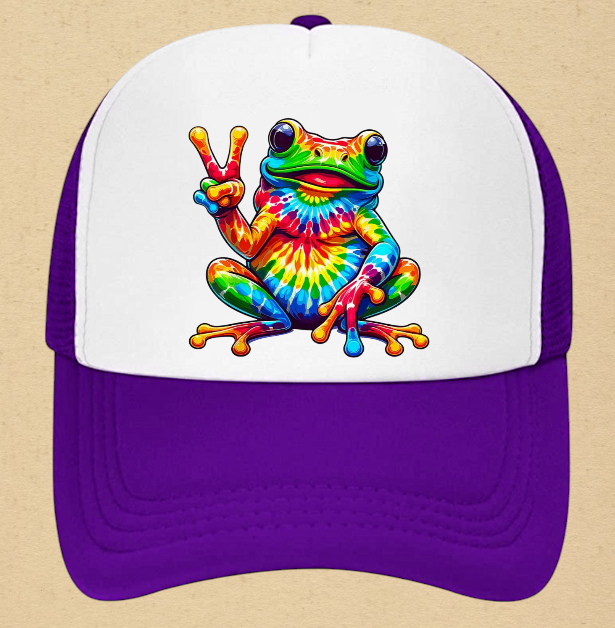 Tie and Dye Hat Adjustable Snapback Trucker Hat Happy Cute Frog Hat Funny Hat