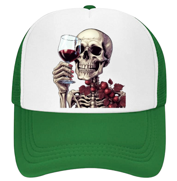 Gothic Skull Hat Adjustable Snapback Trucker Hat Skull Drinking Wine Skull Hat