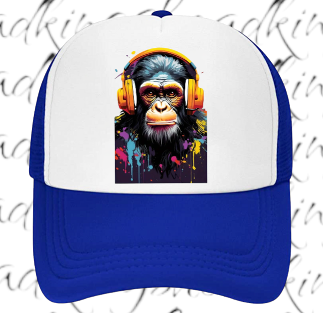 Gorilla Music Hat Adjustable Snapback Trucker Hat Funny Monkey Headphones Hat