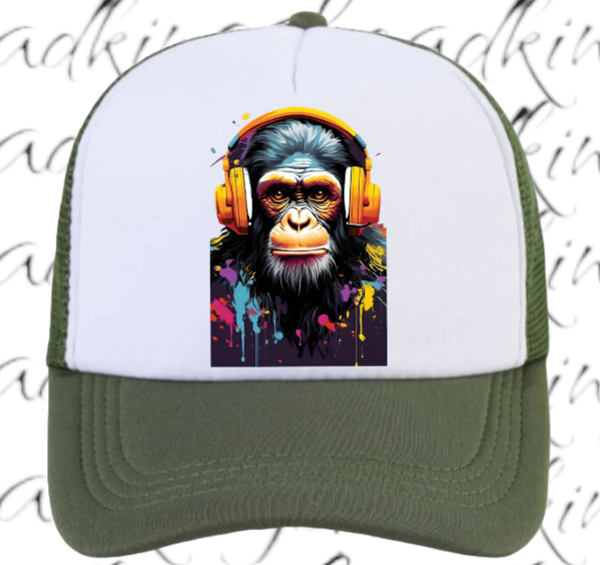 Gorilla Music Hat Adjustable Snapback Trucker Hat Funny Monkey Headphones Hat