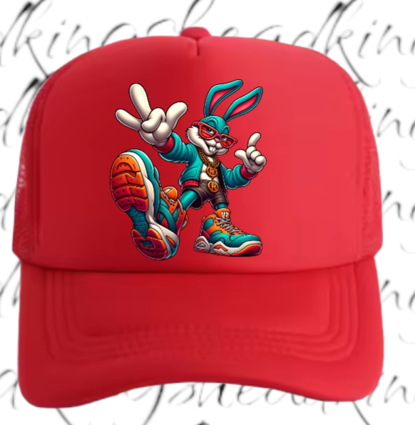 Gangster Bunny Hat Adjustable Snapback Trucker Hat Bunny Wearing Sneaker Shoes