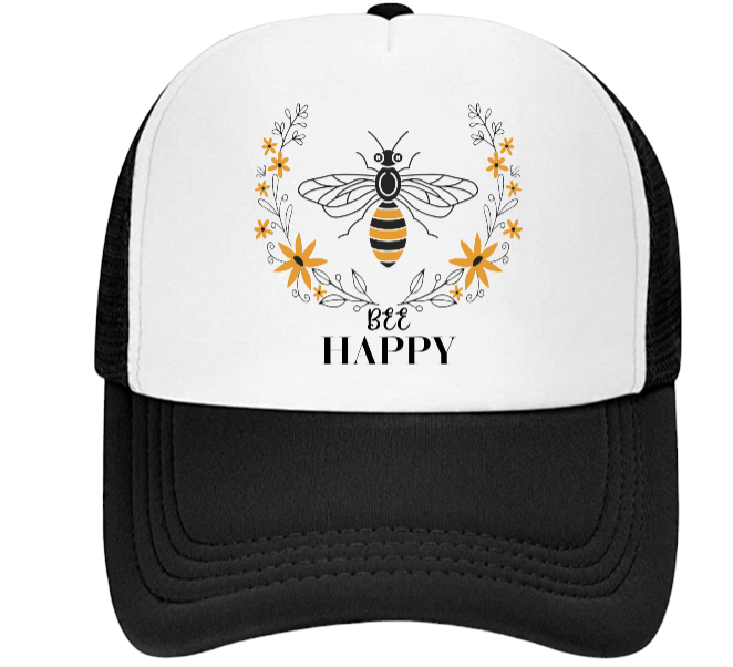 Bee Happy Baseball Hat Trucker Hat Adjustable Snapback BEE Hat