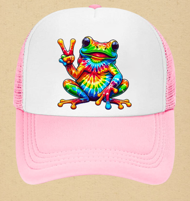 Tie and Dye Hat Adjustable Snapback Trucker Hat Happy Cute Frog Hat Funny Hat