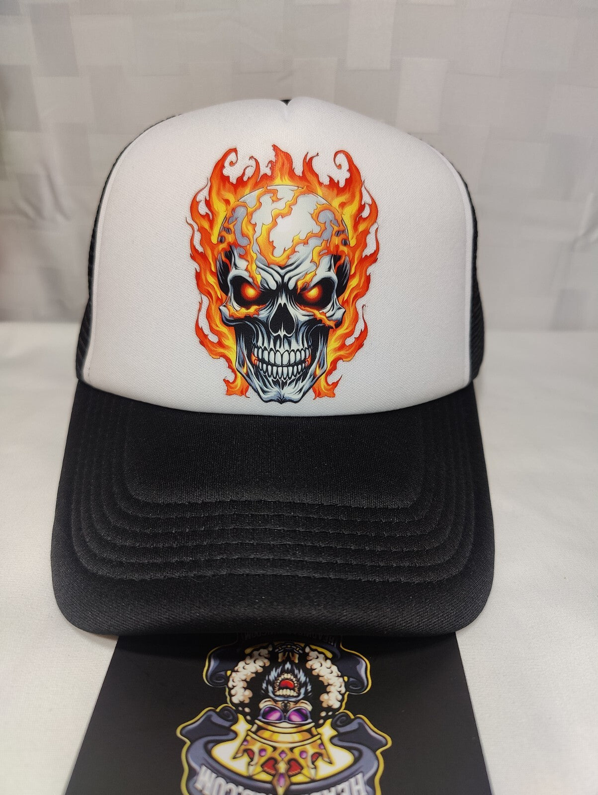 Flaming Skull Hat Adjustable Snapback Trucker Hat Burning Skull Hat Hardcore Hat
