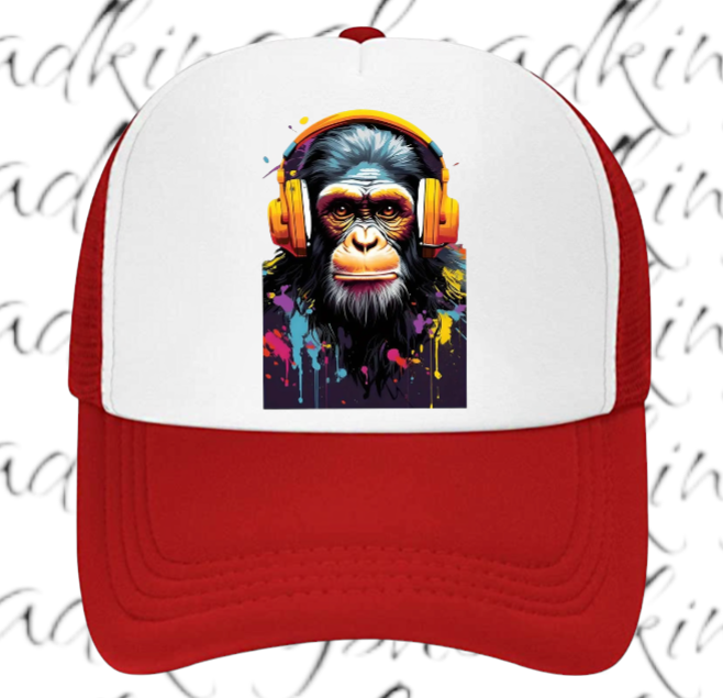 Gorilla Music Hat Adjustable Snapback Trucker Hat Funny Monkey Headphones Hat