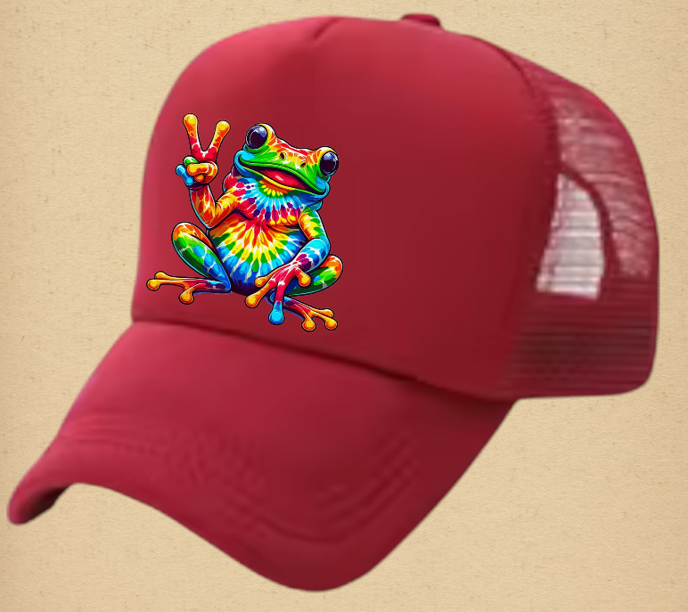 Tie and Dye Hat Adjustable Snapback Trucker Hat Happy Cute Frog Hat Funny Hat