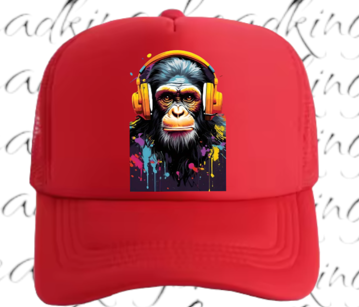 Gorilla Music Hat Adjustable Snapback Trucker Hat Funny Monkey Headphones Hat