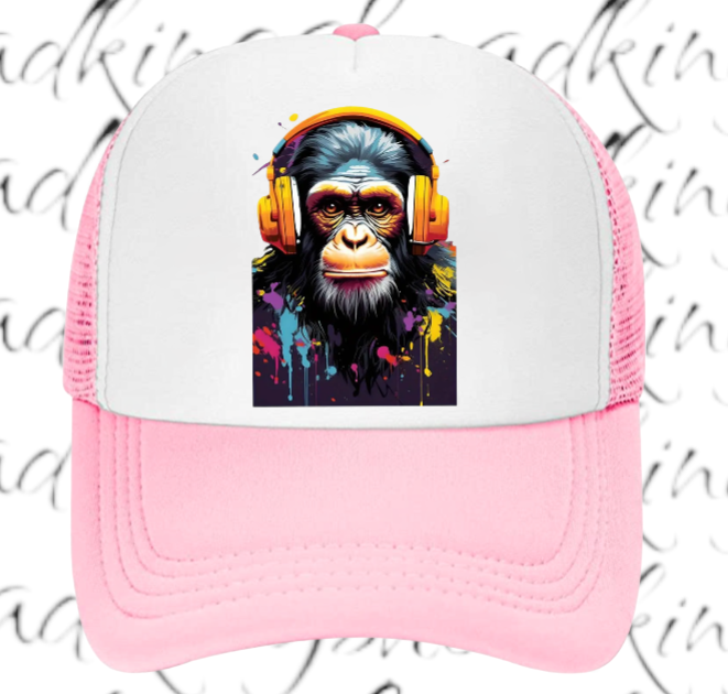 Gorilla Music Hat Adjustable Snapback Trucker Hat Funny Monkey Headphones Hat