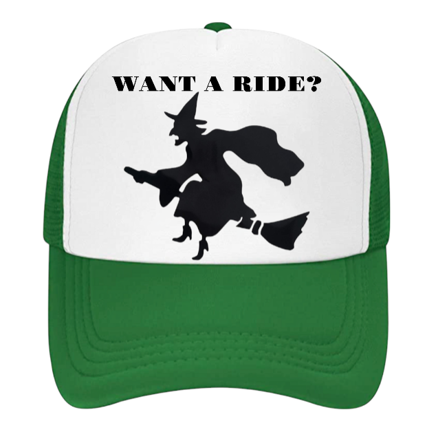 Witch Hat Witch Riding Broom Hat Adjustable Snapback Trucker Hat Halloween Hat
