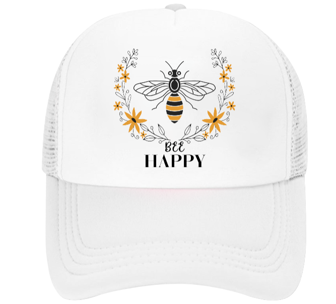 Bee Happy Baseball Hat Trucker Hat Adjustable Snapback BEE Hat