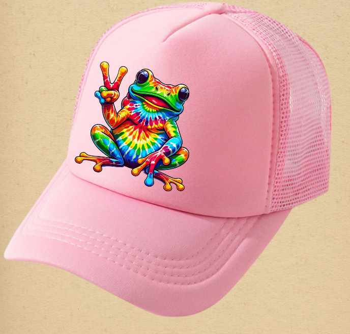 Tie and Dye Hat Adjustable Snapback Trucker Hat Happy Cute Frog Hat Funny Hat