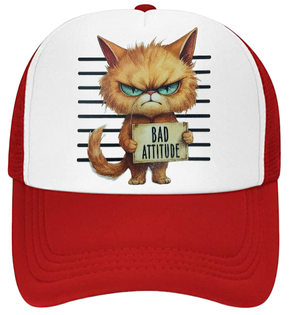 Cat Hat Adjustable Snapback Trucker Hat Bad Attitude Moody Angry Naughty Cat