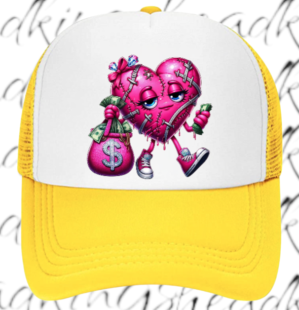 Dollars Hat Adjustable Snapback Trucker Hat Wounded Heart Holding Money Dollars