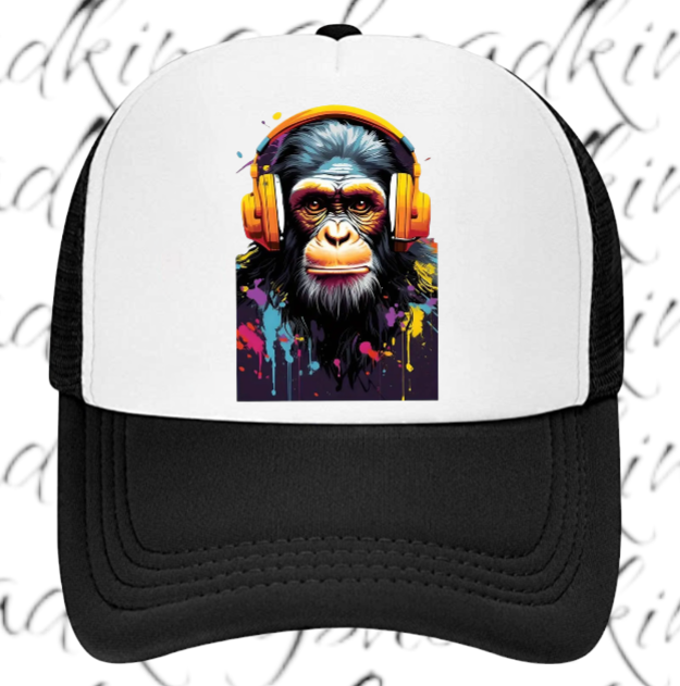Gorilla Music Hat Adjustable Snapback Trucker Hat Funny Monkey Headphones Hat