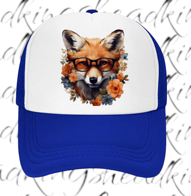 Cute Fox Hat Adjustable Snapback Trucker Hat Anime Fox Wearing Reading Glasses