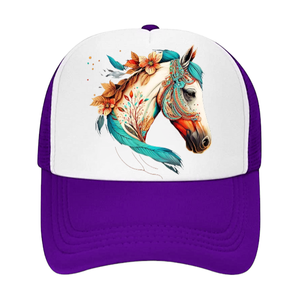 Horse Hat Adjustable Snapback Trucker Hat Colorful Bohemian Horse Hat