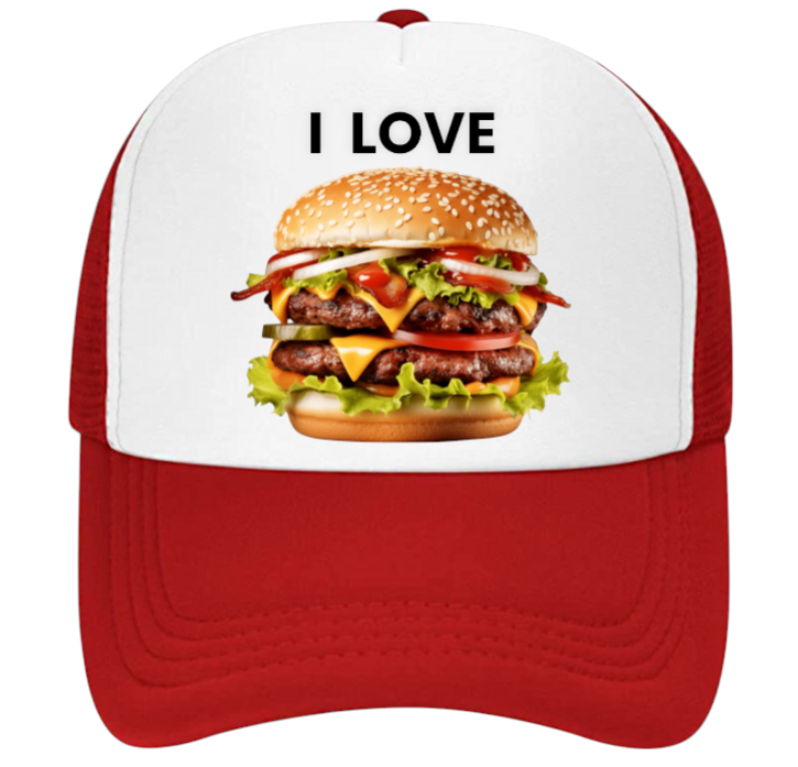 I love Burgers Hat Adjustable Snapback Trucker Hat Burgers Hat Coca-Cola Burger