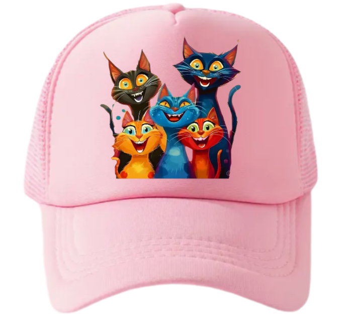 Cat Hat Adjustable Snapback Trucker Hat Smiling Cute Cat Family Cat Lovers Hat