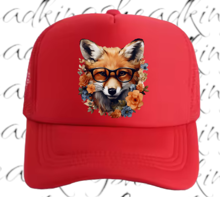 Cute Fox Hat Adjustable Snapback Trucker Hat Anime Fox Wearing Reading Glasses