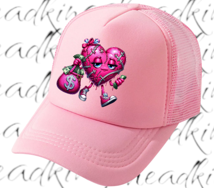 Dollars Hat Adjustable Snapback Trucker Hat Wounded Heart Holding Money Dollars