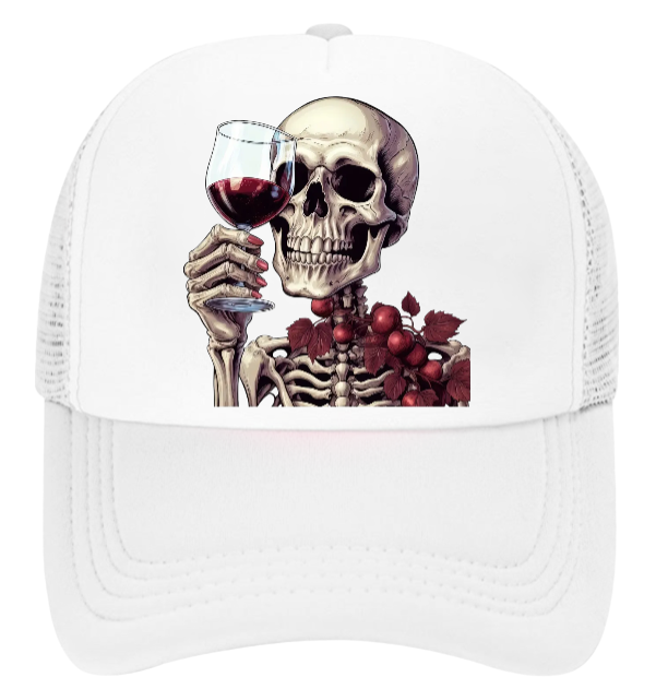 Gothic Skull Hat Adjustable Snapback Trucker Hat Skull Drinking Wine Skull Hat